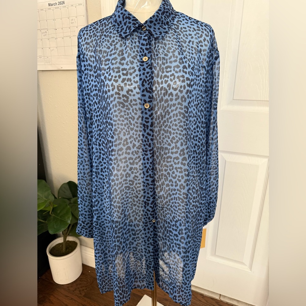 Michaels Blue Animal Print Sheer Top